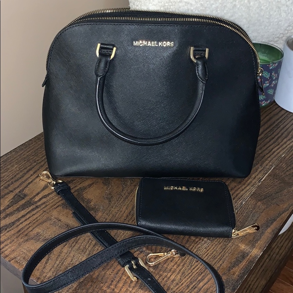 Saffiano Leather Dome Satchel & wallet
